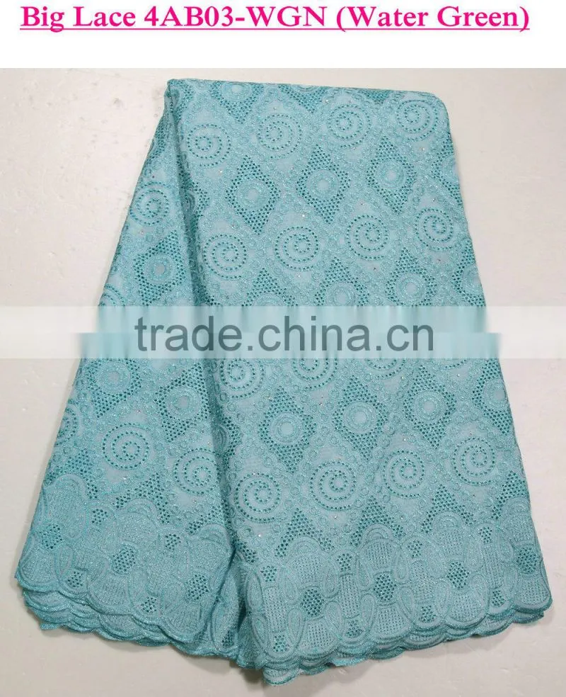 Latest lace 2015 embroidered cotton voile fabric royal blue swiss cotton lace fabric