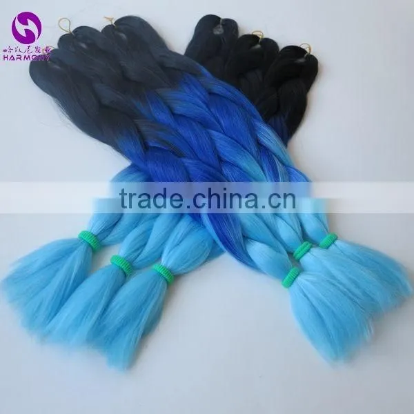 HARMONY 24" 100g/pc BLUE&CELADON GREEN Ombre Two Tone Colored Jumbo Braid Synthetic Box Crochet Ombre Braiding Hair