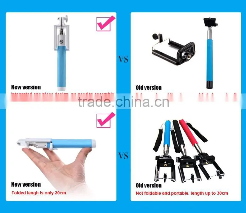 2015 most popular light weight improved design selfie stick with bluetooth