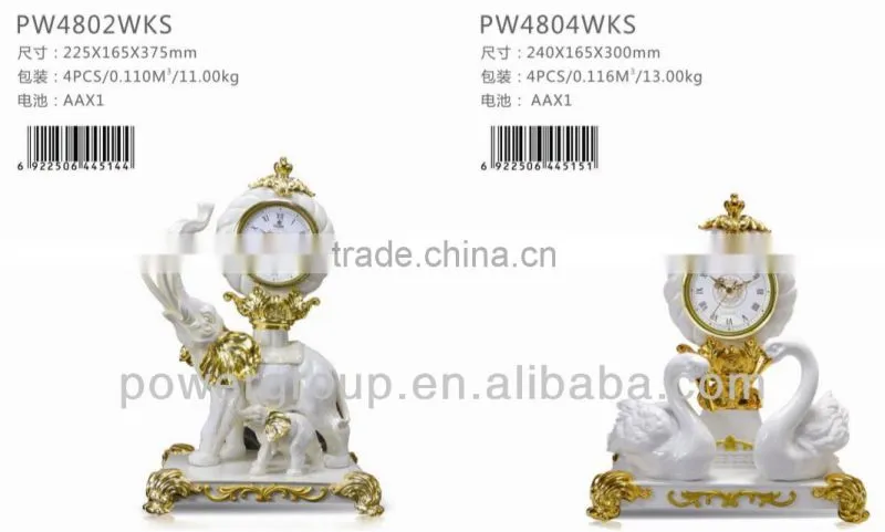 Pottery and Porcelain table clock Elephants and Goose with snow white color
