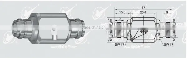 RF connector, N jack to jack, lightning arrester, surge protector, 90V gas tube