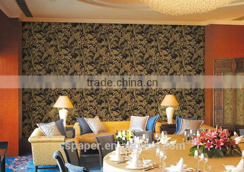 Elegant and rich antiquity PVC 3d office grass cloth wallpaper