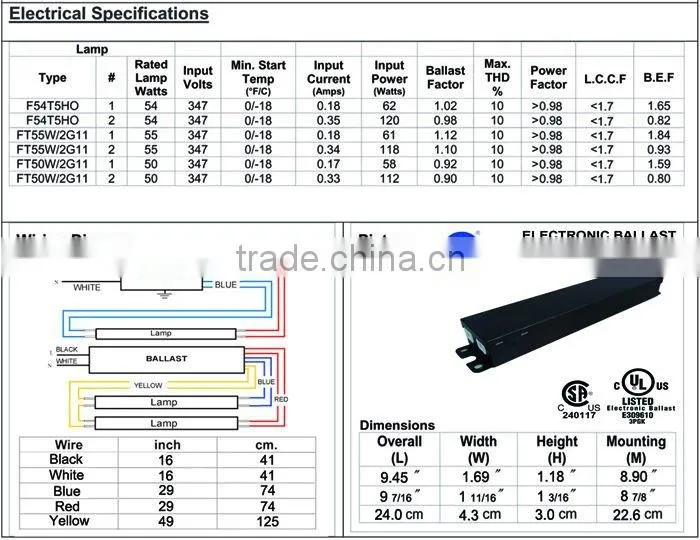 T5 2X54W Fluorescent Lamp Electronic Ballast(CSA Certificate)