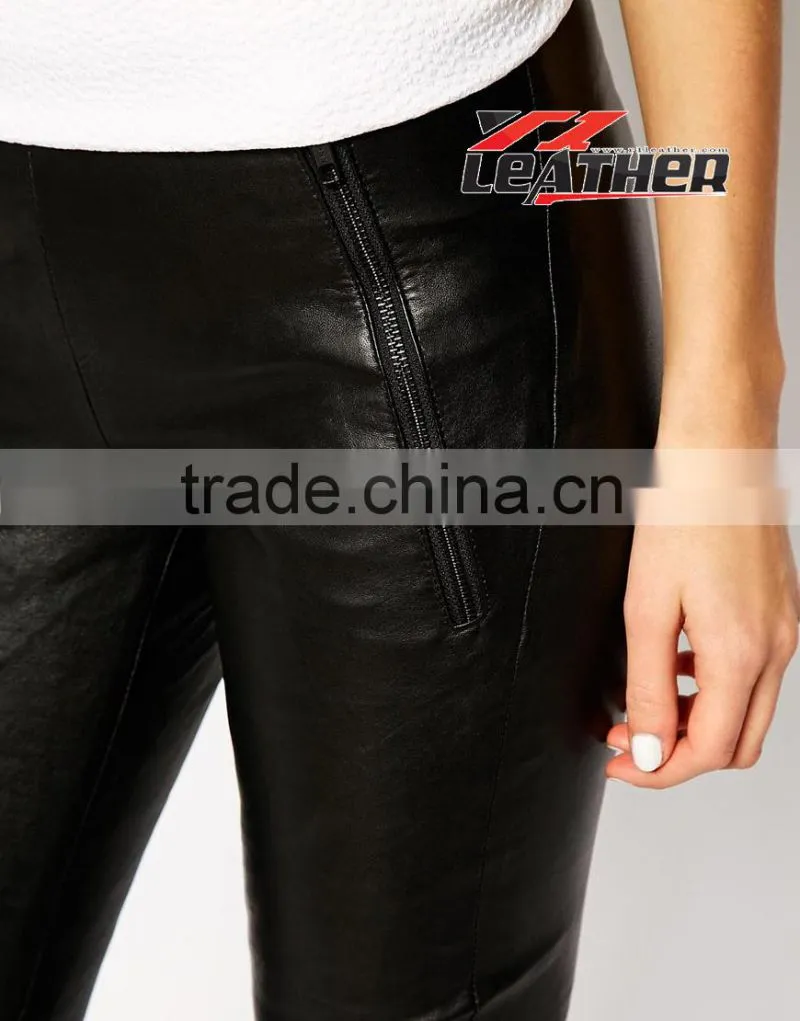 seam leggings with imitation leather for young ladies
