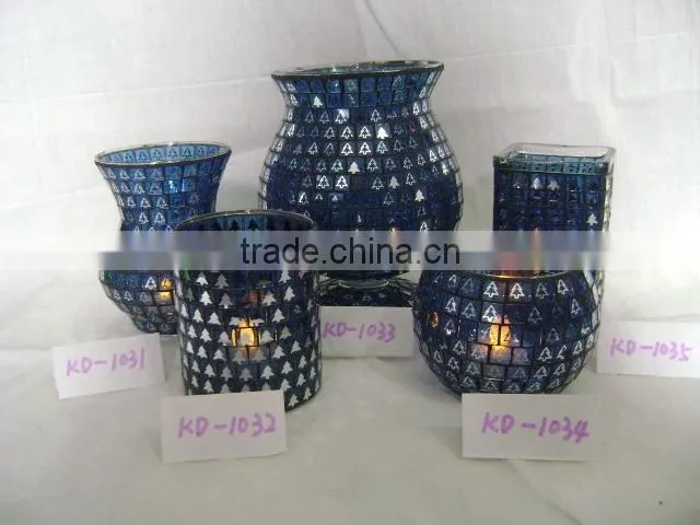 mosaic glass vase and candle holder with Electroplating patern