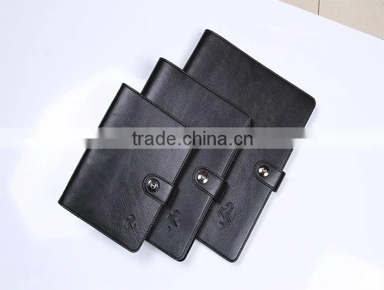 Hot selling high quality custom A4 A5 A6 black eco friendly soft leather cover pockebook with button closure and pockets