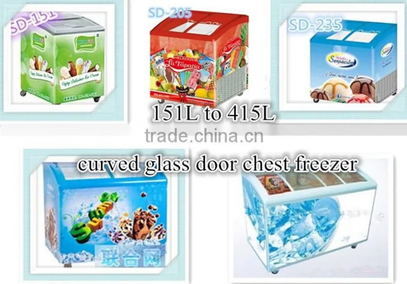 Sliding curved glass door chest freezer commercial display top open freezer