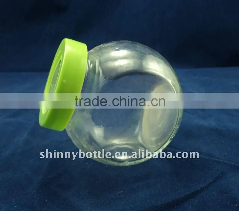 ball shape candy glass container with cap, round glass pot