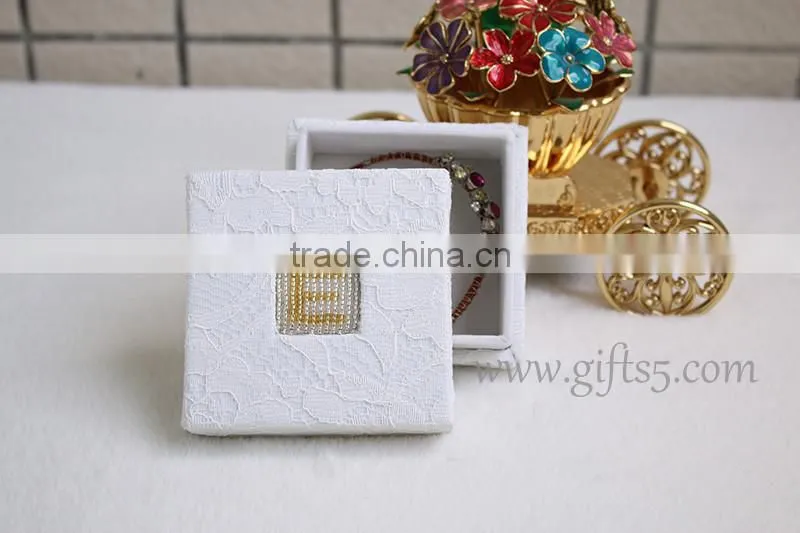 Handmade wedding jewelry gift boxes with beaded name plate of E