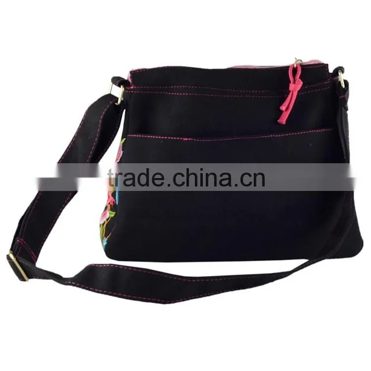 New fashion peony flower embroidery shoulder bag/messenger bag canvas Shoulder Bag For women