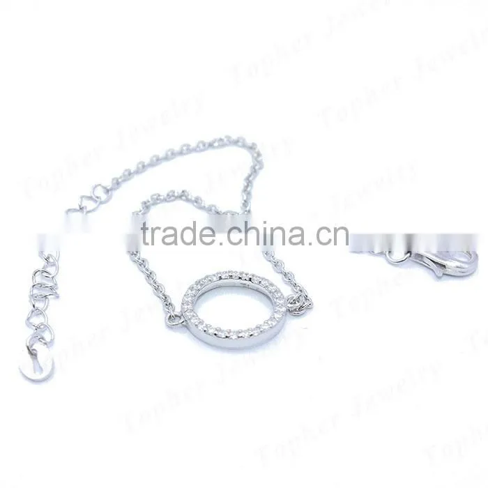 Factory wholesale 925 sterling silver charm bracelet with micro pave setting zircon