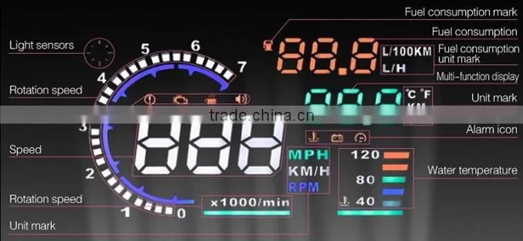 New Universal 5.5" Car Hud Head Up Display with OBD2 Interface Plug Play KM/h MPH Speeding Warning