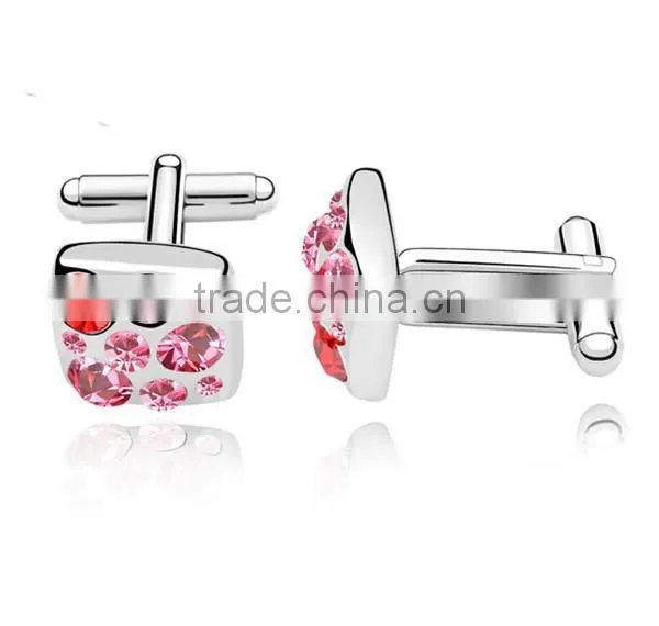 2016 Latest luxury silver copper diamond cufflinks with square high polishing cuff links