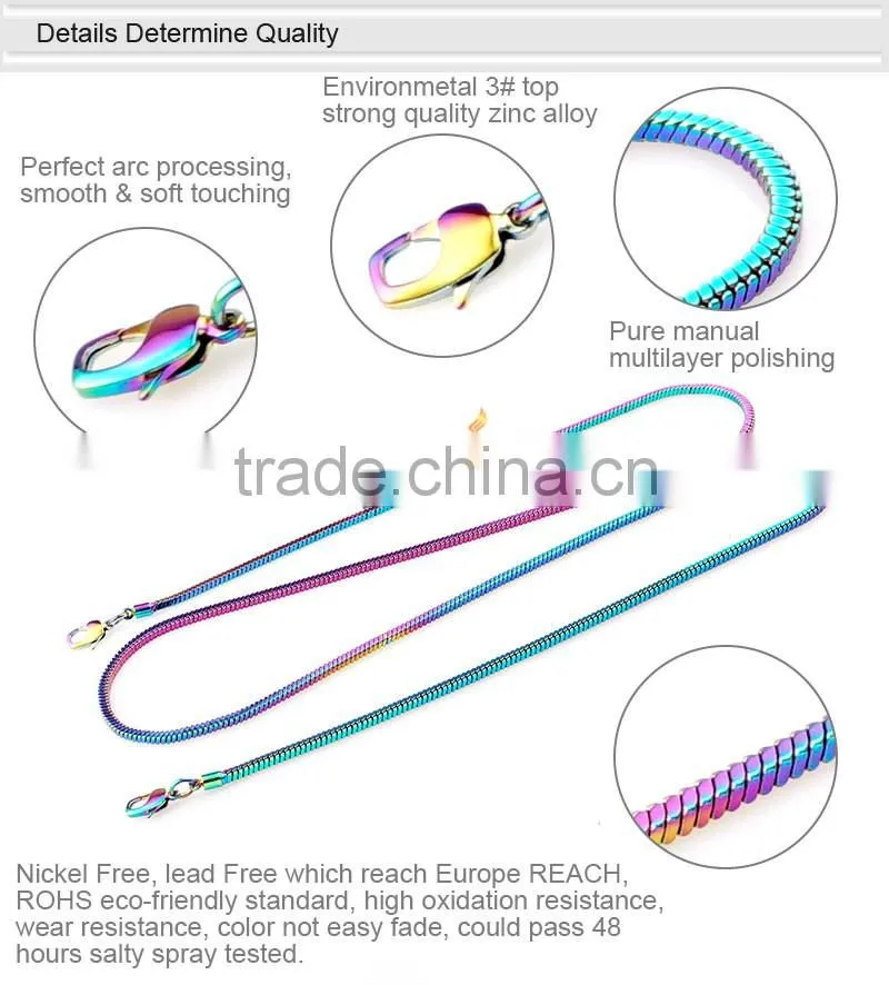 Long colorful decorative metal chain for bag
