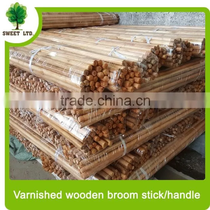 Varnished wooden broom handle straight wooden brush handle mops wood stick for Korea market