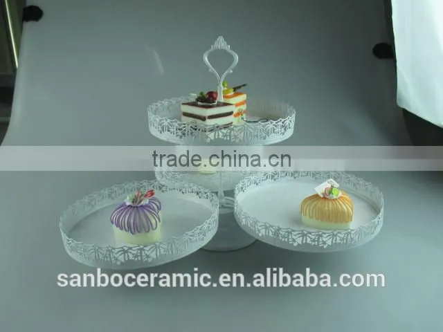 New design Round & Square 3 PCS plates one layer metal wedding cake stand wholesale
