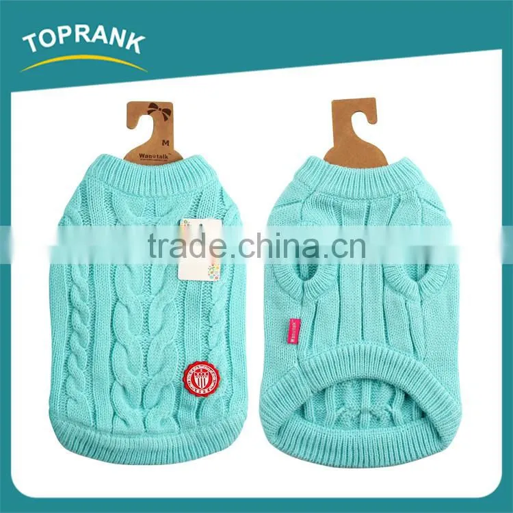 Winter warm blank pattern hand knitted blue dog sweater clothes