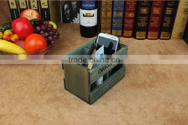 Hollow out two grid wooden pencil holder or storage box
