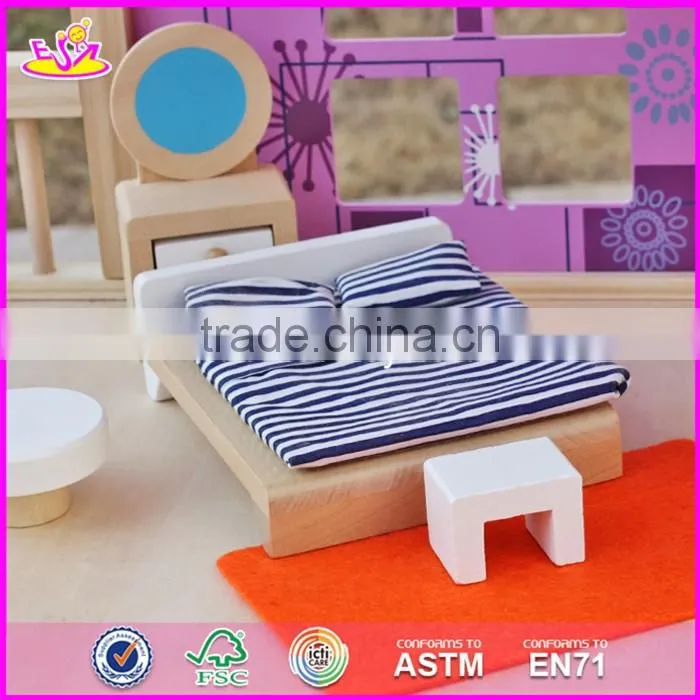 2017 new design pink pretend play toy wooden american girl doll house W06A170-S