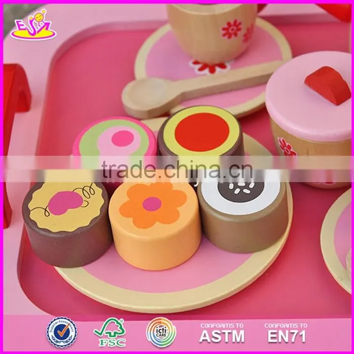 2017 New design pretend play toys girls pink wooden tea set toy W10B181