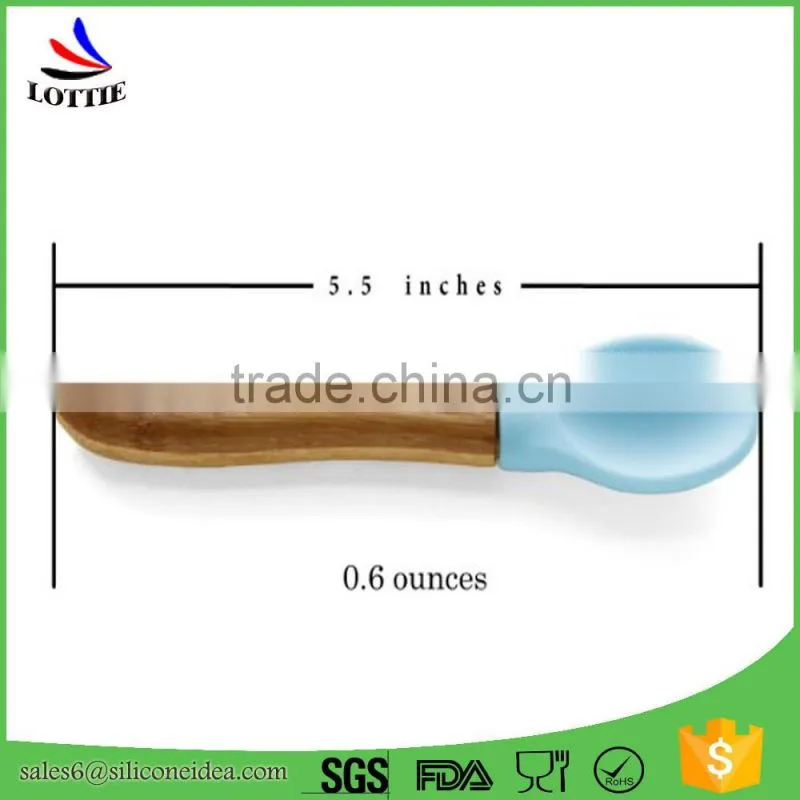 FDA food grade safe Eco-friendly baby silicone spoon with wooden