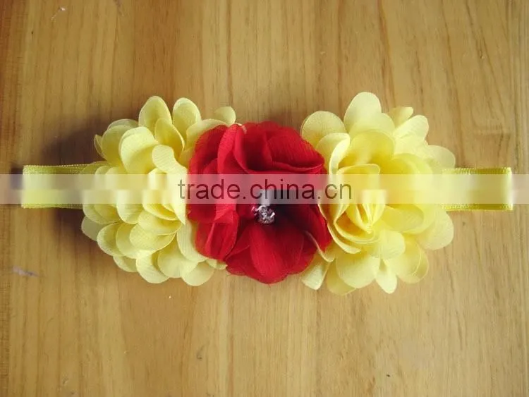 chiffon flower with pearl rhinestone in center for kids hair accessories
