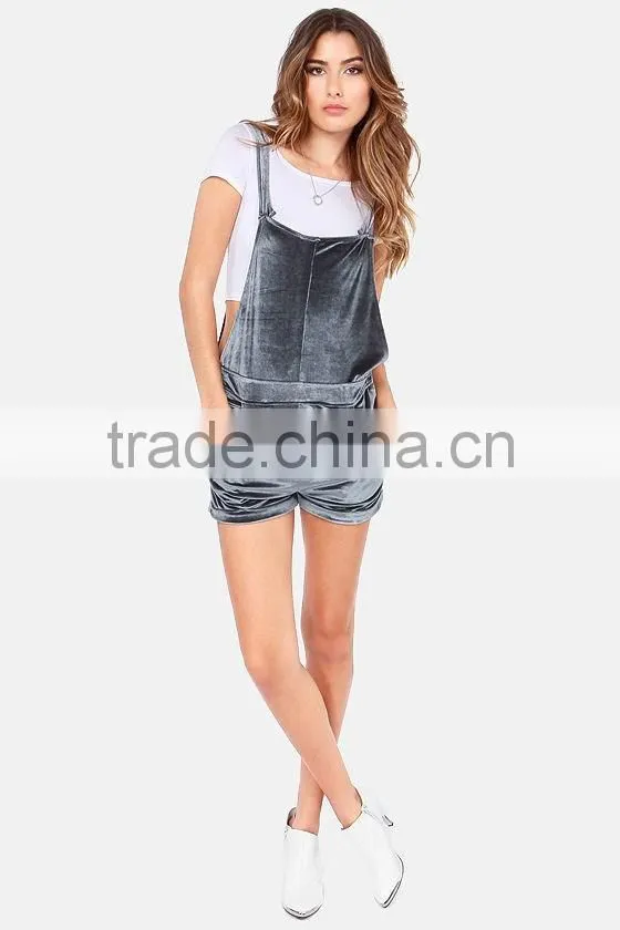2017 Spring Autumn Sleeveless Sexy Short Ladies Rompers Soft Grey Plain Velvet Jumpsuit For Young Girls Alibaba China