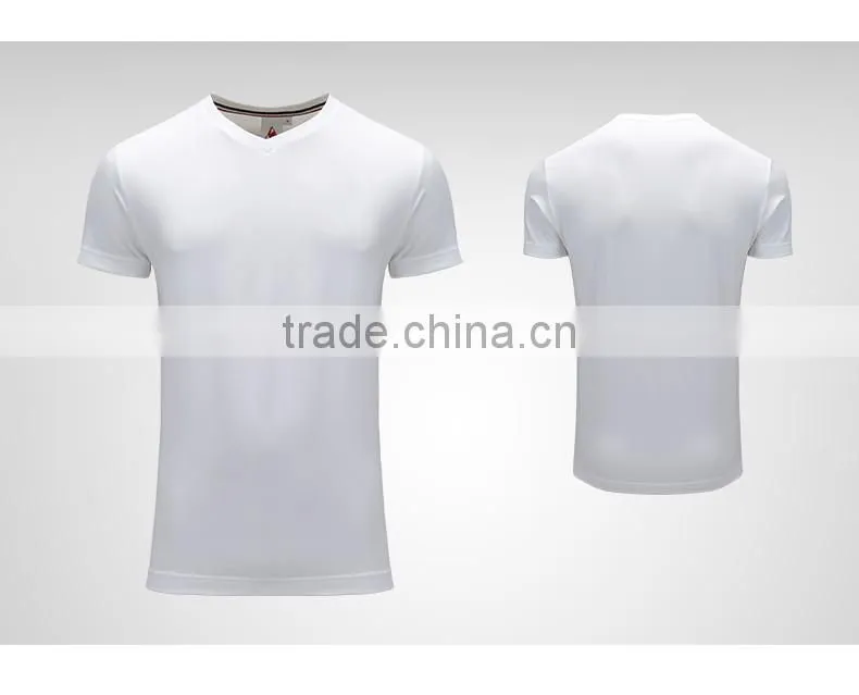 V Neck Fashion Tee Sportswear White Plain Dyed Man Blank Custom Embroidery T-Shirt
