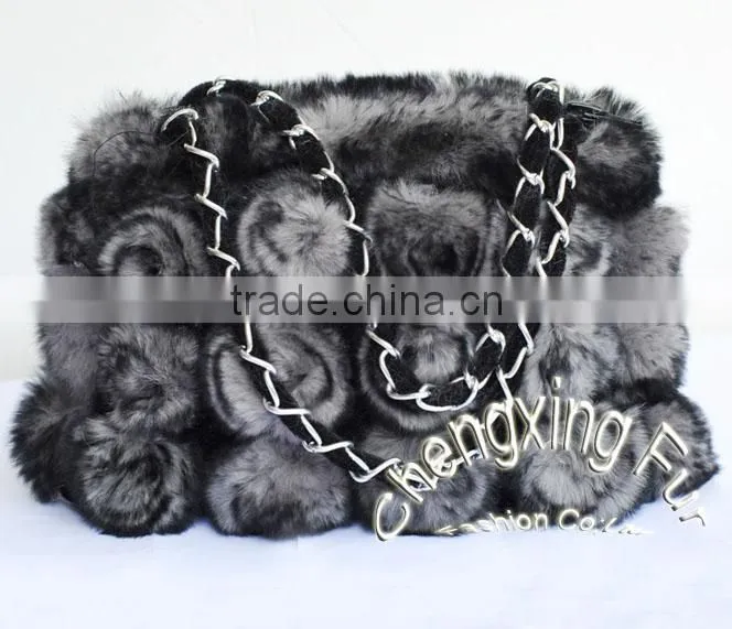 CX-H-13B Fashion Cheap Genuine Rex Rabbit Fur Beautiful Woman Hand Bag