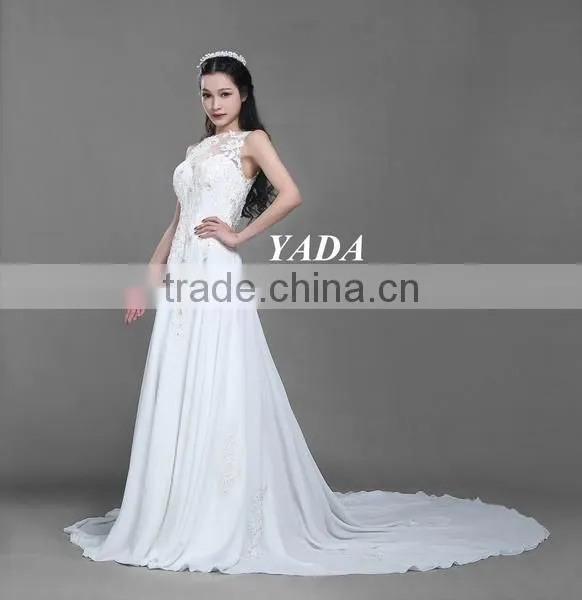 New fashionable beaded embroidery sleeveless lace wedding dress