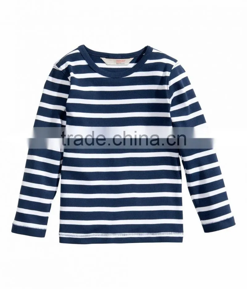 Comfortable striped 65 polyester 35 cotton kids t shirt