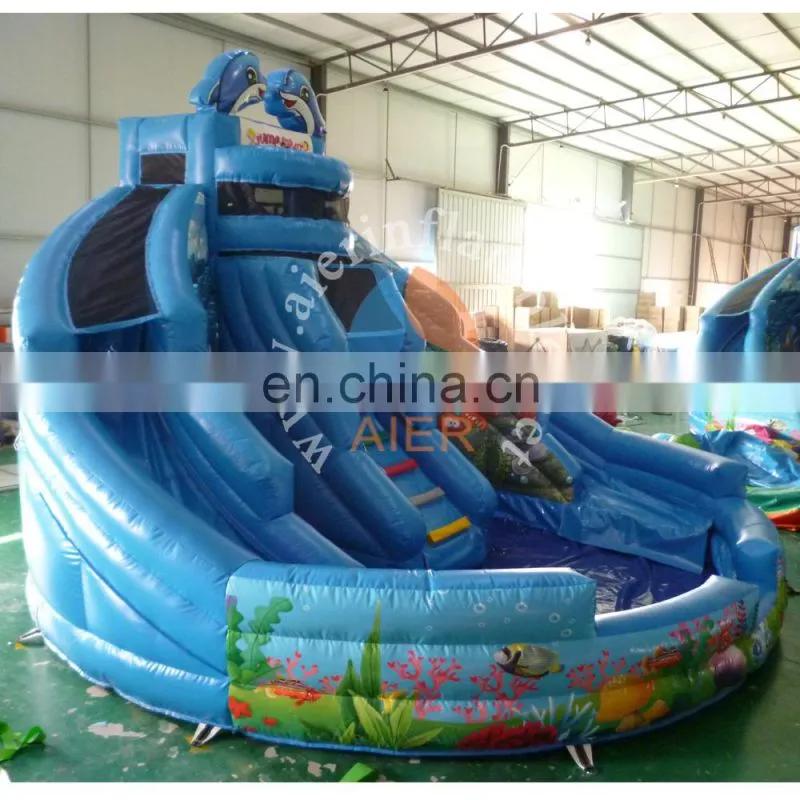 popular inflatable plastic slide toy / best quality outdoor playground water slide / cute dolphin inflatable pool slide