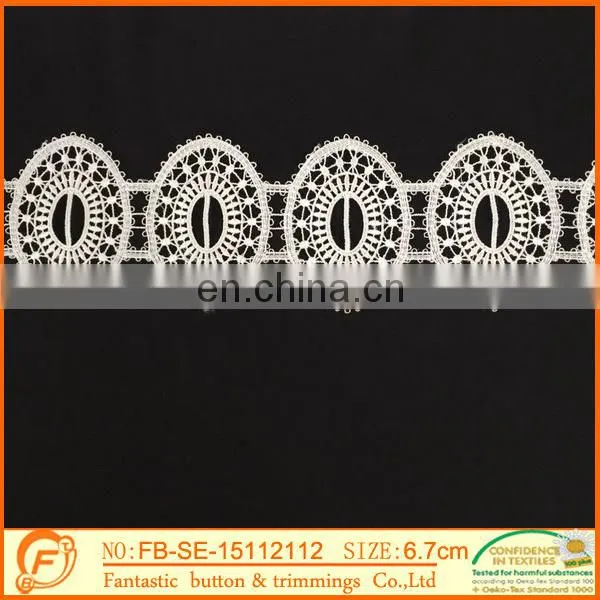 ladies suits design pure white single scalloped floral trim lace fabric