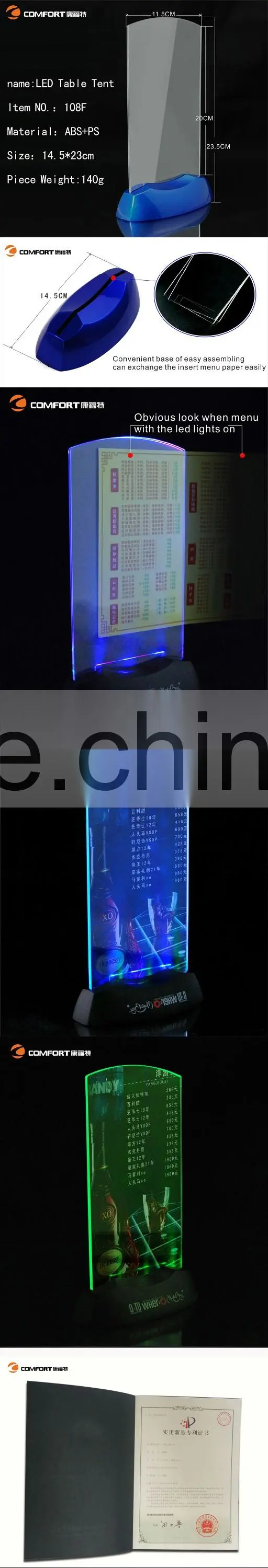 New LED charging menu cards