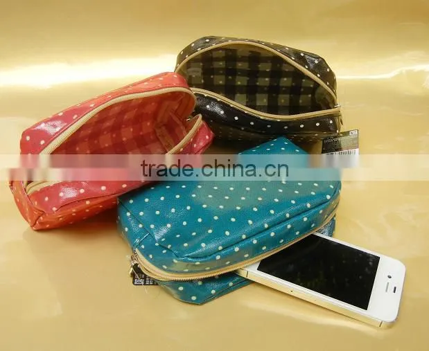 Shining wave point printing light zipper PU cosmetic bag