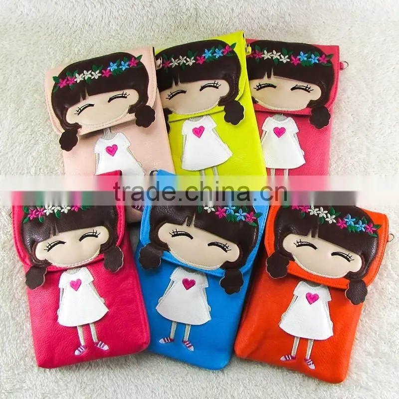 Wholesale pu lovely cartoon girl mini shoulder bags mobile phone waterproof cell bag
