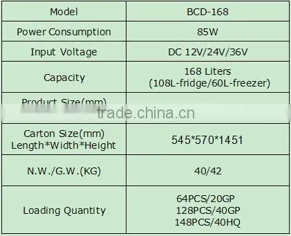 BCD-168 DC12/24V Solar Refrigerator Freezer 168L