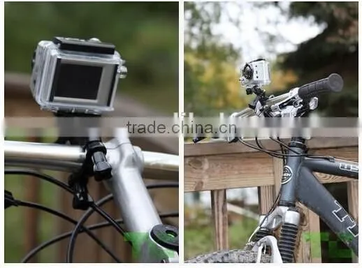 Mount Sports Camera Bicycle Handlebar / Seatpost Clamp with Three-way Adjustable Pivot Arm