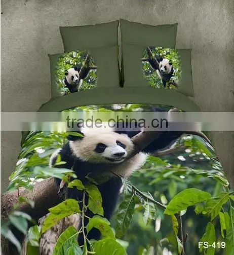 100% cotton 3D reactive print bed cover set panda design