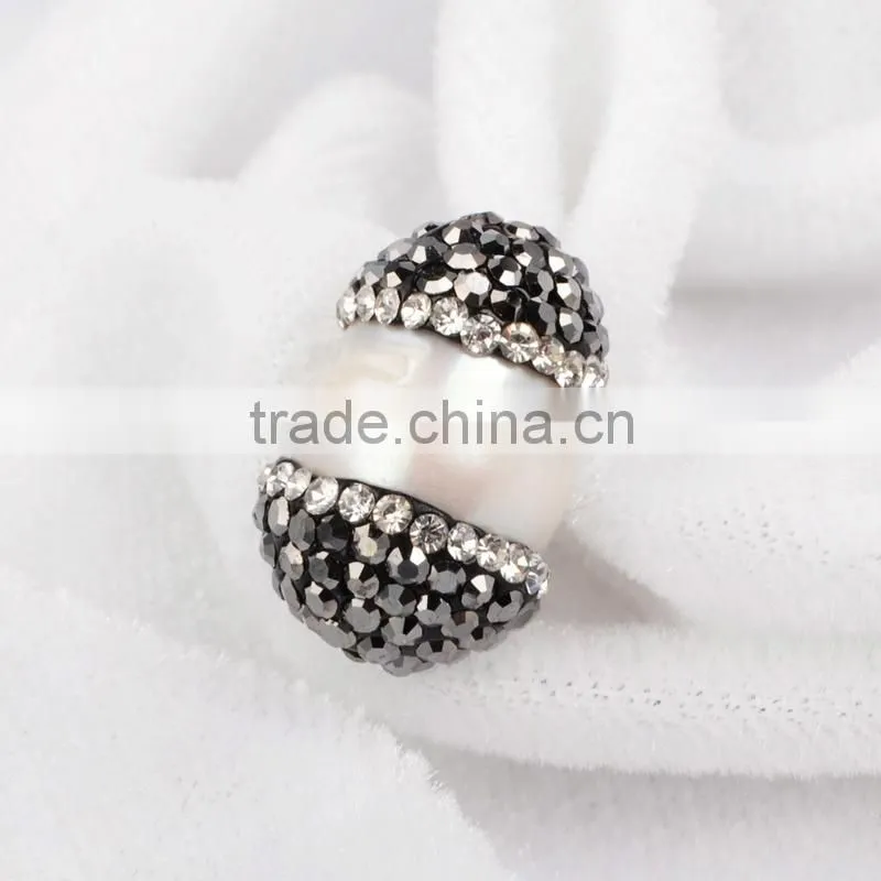 Wholesale natural freshwater pearl beads with rhine stone paved, freshwater pearl jewelry