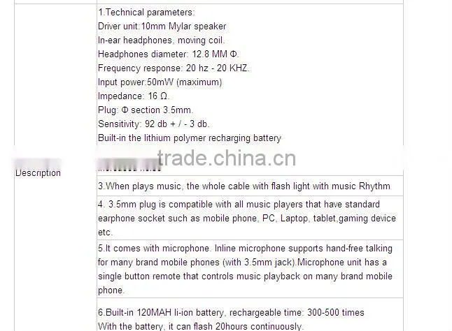 Hot selling New flashing LED earphone with microphone