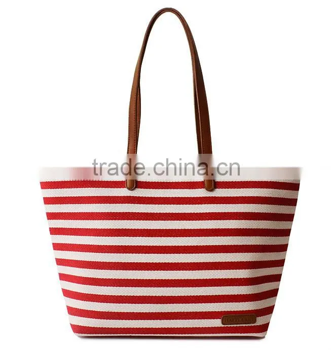 Wholesale High Quality fashion simple woman stripe canvas tote bag
