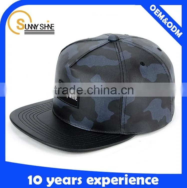 Custom blank snapback cap with leather brim flip brim snapback cap