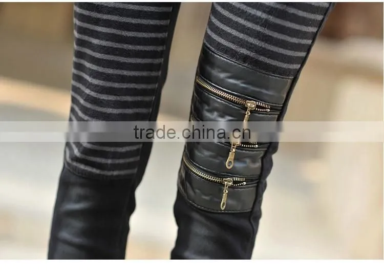 Sexy Women's Jeans Leather Detail Skinny Stretch Fashion Casual Pants Denim