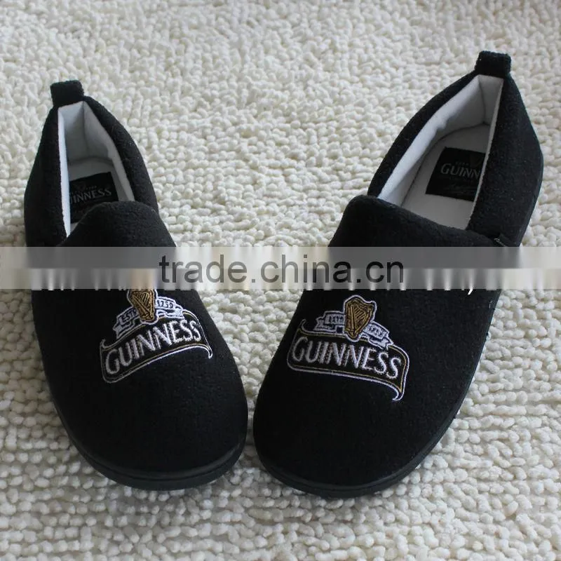 Premium quality colored fleece with embroidery logo mens mocassin slippers