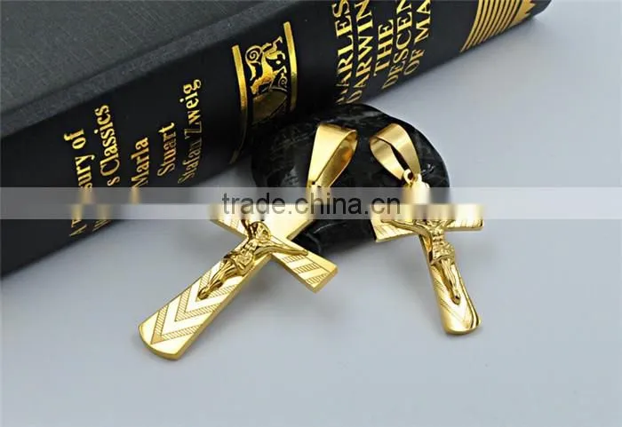 China wholesale JCN0330 stainless steel gold Jesus cross necklace pendant