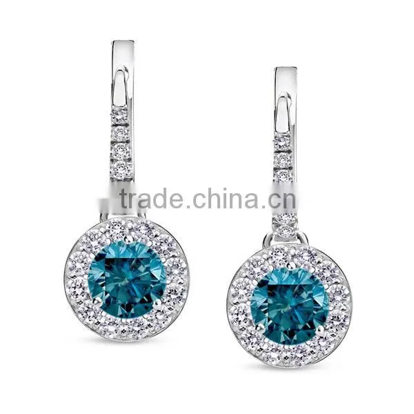 2016 925 sterling silver White Gold Blue Diamond Lever back stud earrings ladies earrings designs pictures