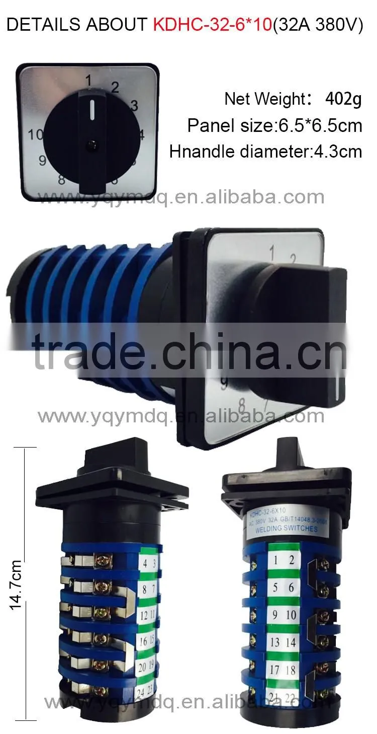 Welding machine switch KDHC-32/3 3 knots 3 poles 32A 3 positions step switch 6 pcs contacts changeover rotary switch