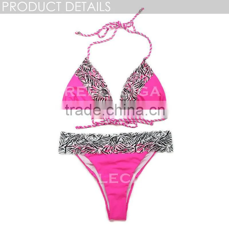 RELLECIGA 2016 Lace Collection - Rose+ Zebra PrintLace Bikini Swimsuit with Triangle Top and Brazilian Cut Scrunch Butt