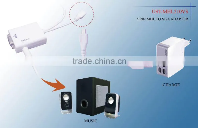 Micro USB 5 pin MHL adaptador VGA + audio for Samsung Galaxy S2 note smart phone